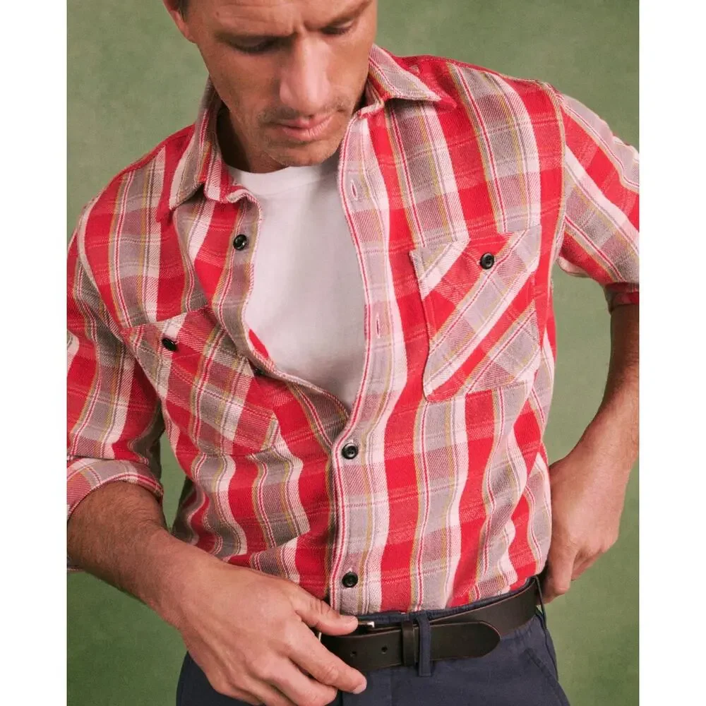 NWT J.Crew Wallace & Barnes Cotton Twill Workshirt Reggie Red Grey Plaid Large